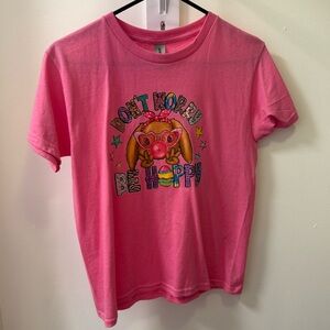 Pink Kids T-Shirt with Fun Graphic Easter Don't Worry Be Hoppy Youth Medium